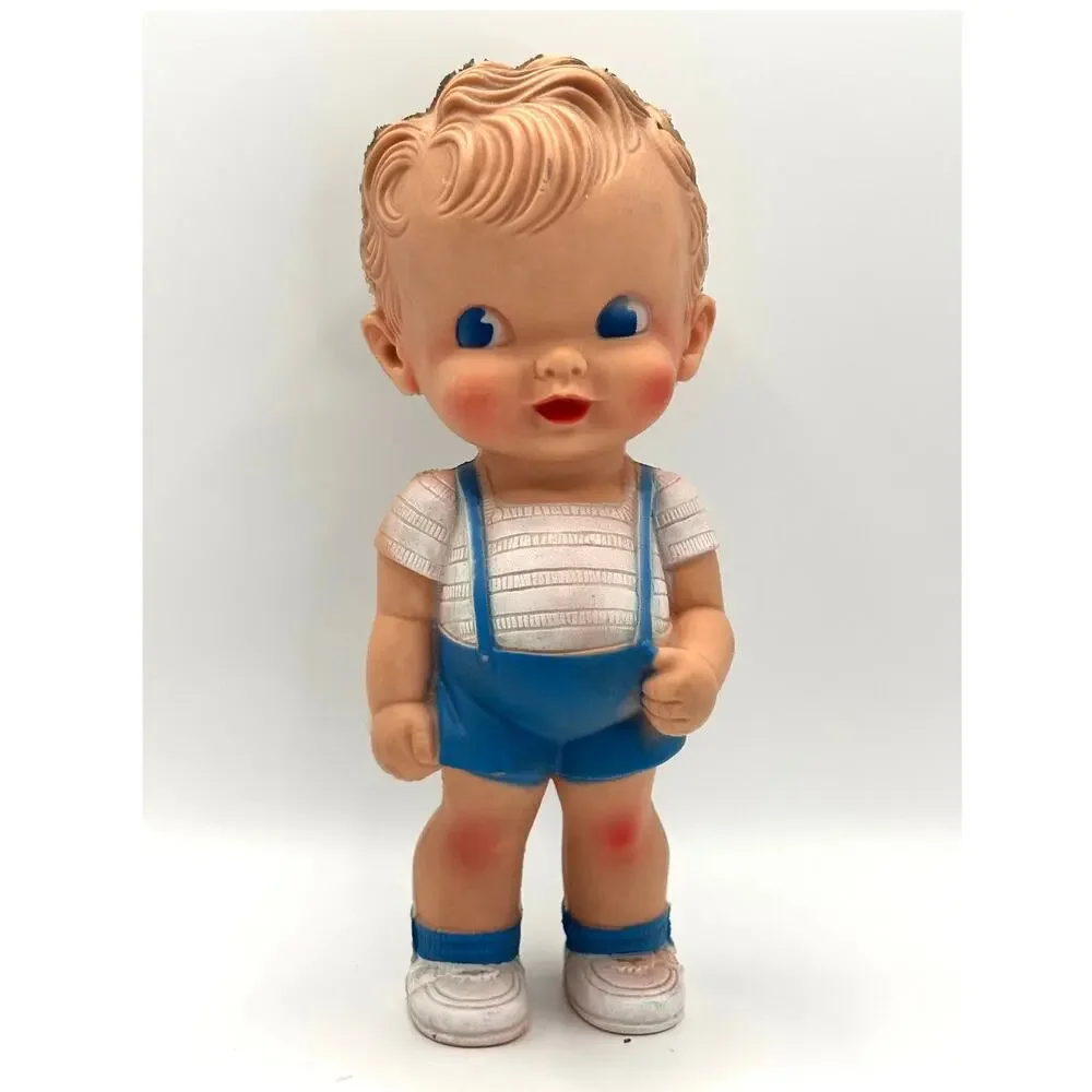 Vintage Ruth B. Newton Sun Rubber Co. Boy Blue Overalls/Shorts, Squeaky Doll
